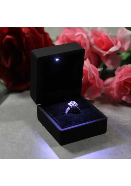 Elite LED Işıklı Özel Alyans/ tektaş Pırlanta Yüzük Kutusu Siyah(Sadece Kutu) 1 Adet