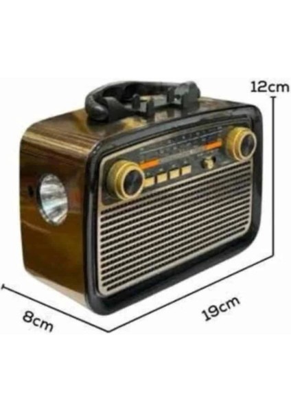 Nostaljik Görünümlü Ahşap Radyo Tf Sd USB Girişli LED Fener Işıklı