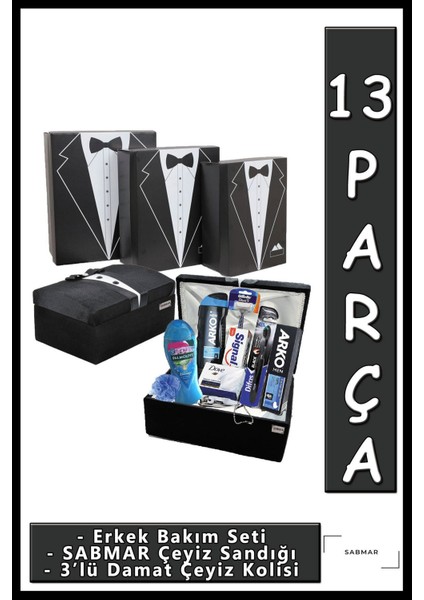 Elite Damat Bohçası Erkek Bakım Seti 3'lü Çeyiz Kolisi Nişan Bohçası Damat Çeyiz Sandığı 9022071H 1 Adet