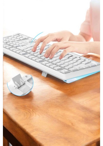 Q Klavye Beyaz Klavye ve Mouse Seti Kablosuz USB Girişli