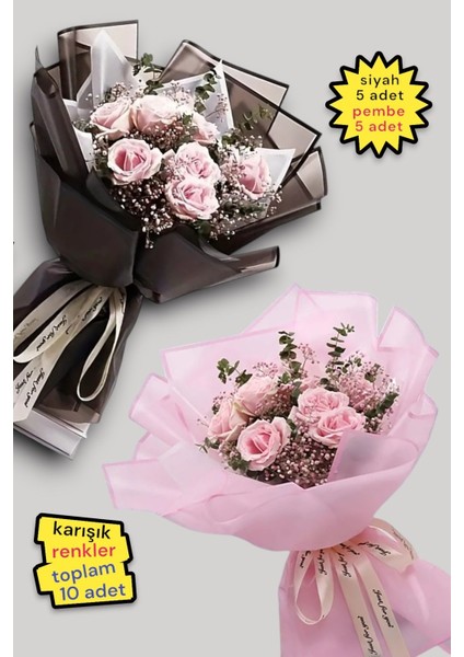 Elite Çiçek Buket Ambalaj Jelatin Kağıdı (Siyah ve Pembe Karışık) Mat Opp 55X55CM 10ADET 1 Adet