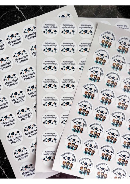Elite Mezuniyet Hatırası 48 Adet 3, 5 cm Sticker, Yapışkanlı Etiket Mezuniyet Hediyeliği, Tatil Hediyeliği 1 Adet modelleri