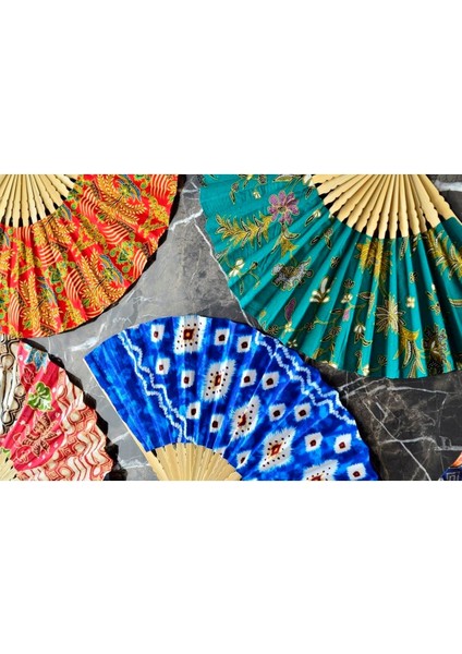 Elite Endonezya Batik Kumaş El Yapımı Ahşap Yelpaze - Büyük Boy 27 cm (1 Adet) 1 Adet indirimleri