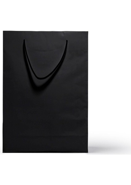 Elite Siyah Ipli Kağıt Alışveriş Çantası - 36X25X9CM (Hediyelik, Yılbaşı, Doğum Günü Karton Çanta) 1 Adet