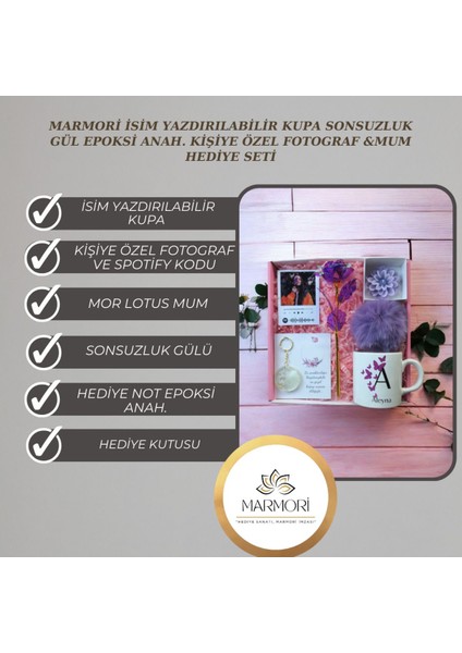Elite Isim Yazdırılabilir Kupa Sonsuzluk Gül Epoksi Anah. Kişiye Özel Fotograf &mum Hediye Seti 1 Adet fırsatları