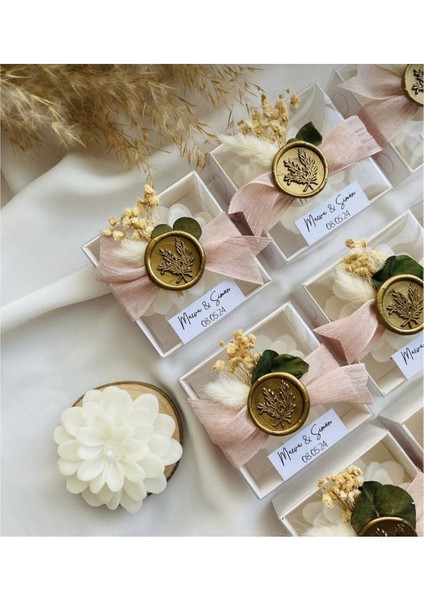 Elite 15 Adet Süslemeli Lotus Mum , Nikah Şekeri, Doğum, Sünnet , Düğün , Nişan , Söz , Kına Hediyelik 1 Adet