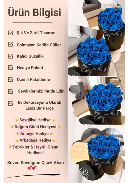 Elite Sevgiliye Özel Hediye Gül Kutu Mavi Hediyelik Çiçek Doğum Günü Sepeti Kız Arkadaşa Eşe Sevgili 1 Adet modelleri