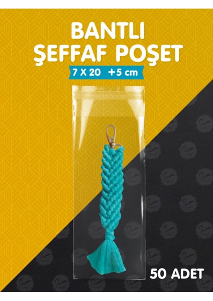 Elite Bantlı Şeffaf Poşet (7X20+5 Cm) 50 Adet Parlak Jelatin Paket Hediye Poşeti -T1204 1 Adet