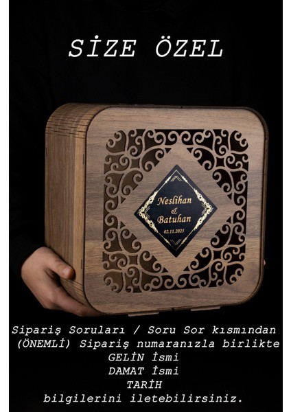 Elite Ahşap Takı Zarf Kutusu - Kişiye Özel / Düğün Nişan Söz Kına Gecesi Sünnet Vb. 1 Adet