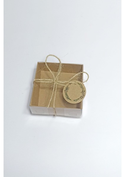 Elite Kraft Etiket Baskılı, Kraft Asetat Kapaklı Kutu,15 Adet Ipli Hediyelik Kutusu Set ( 8X8X3 cm ) 1 Adet
