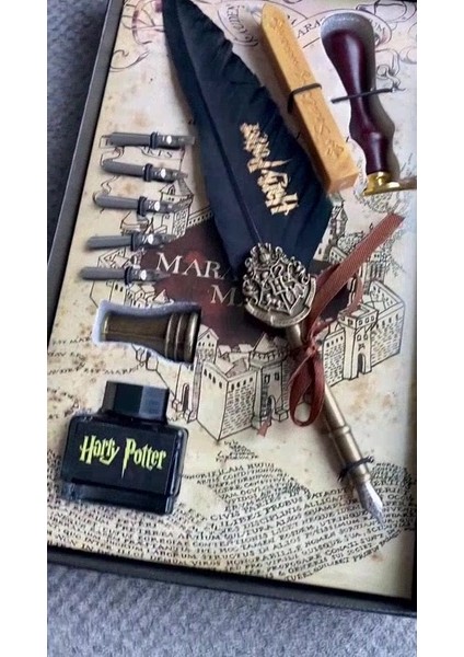 Elite Harry Potter Mumlu Mühürlü Mürekkepli Divit Kalem Set Kuş Tüyü Sevgili Yeni Yıl Yılbaşı Hediye 1 Adet