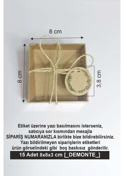 Elite Kraft Etiket Baskılı, Kraft Asetat Kapaklı Kutu,15 Adet Ipli Hediyelik Kutusu Set ( 8X8X3 cm ) 1 Adet