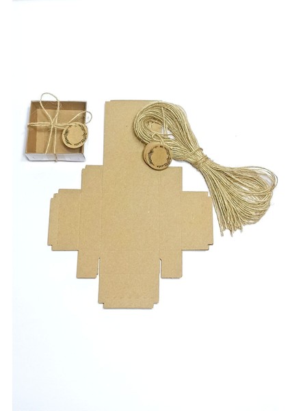 Elite Kraft Etiket Baskılı, Kraft Asetat Kapaklı Kutu,15 Adet Ipli Hediyelik Kutusu Set ( 8X8X3 cm ) 1 Adet