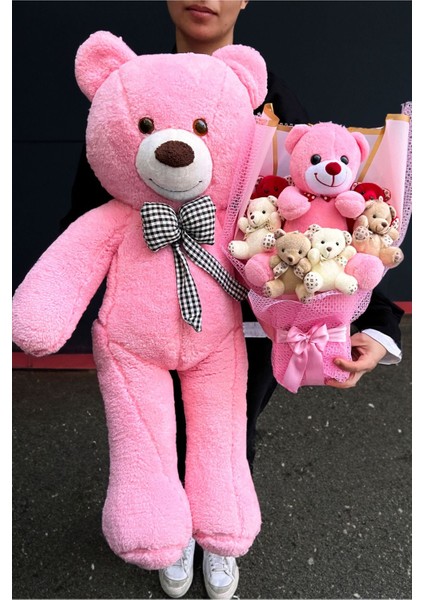 Elite Hediye Sevgiliye 90CM Pembe Ayıcık ve Büyük Ayıcıklı Ayıcık Buketi Peluş Buket 14 Şubat Hediyesi 1 Adet
