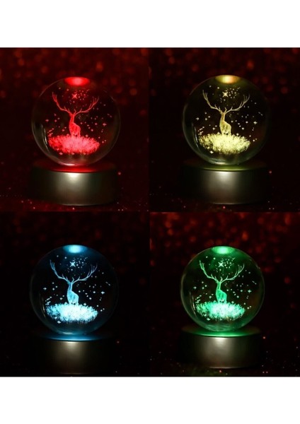 Elite 3D Geyikli Işıklı Cam Küre Glrshop 1 Adet