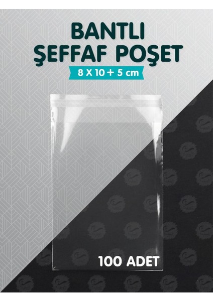 Elite Bantlı Şeffaf Poşet (8X10 5cm) 100 Adet Parlak Jelatin Paket Hediye Poşeti -T954 1 Adet