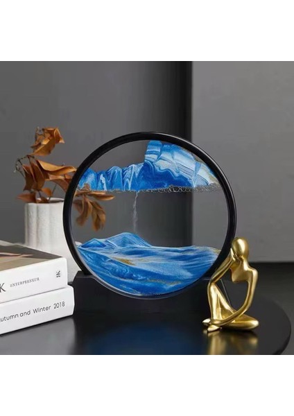 Elite Mavi Hareketli Kum Sanatı Resim Sandscapes Yuvarlak Cam 3D Özel Sevgili Gününe Özel Hediyelik 1 Adet