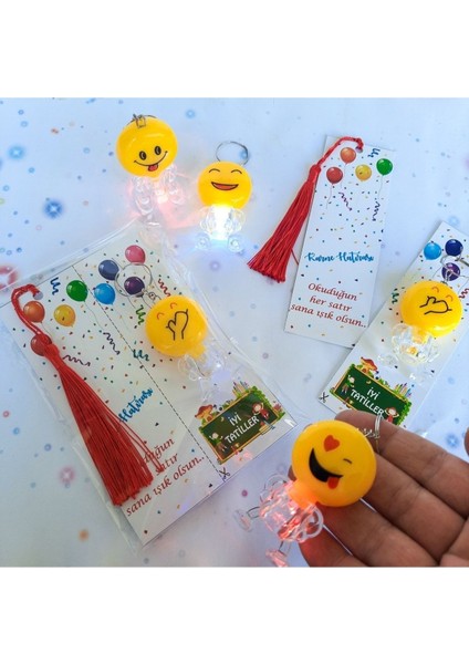 Elite 5 Adet 2'li Karne Hediyesi Işıklı Emojili Anahtarlık ve Kitap Ayracı-Çocuk Bayram Hediyelik 1 Adet