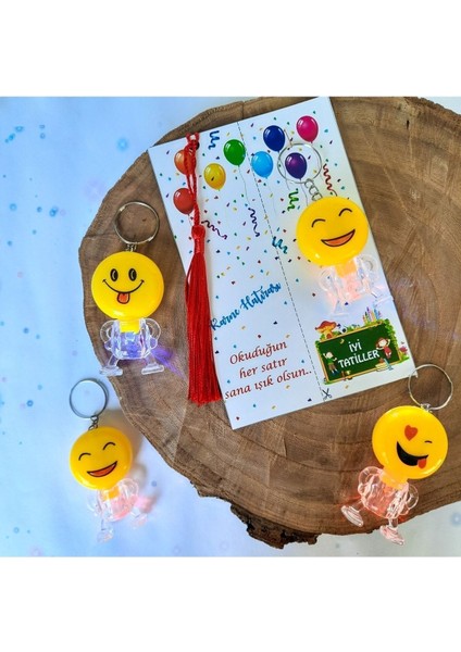 Elite 5 Adet 2'li Karne Hediyesi Işıklı Emojili Anahtarlık ve Kitap Ayracı-Çocuk Bayram Hediyelik 1 Adet