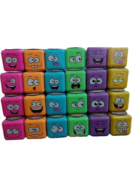 Elite 24'lü Rengarenk 3 Tarafı Emojili Figürlü Küp Çim Adamlar Okul ve Okul Öncesi Hediyelik Çim Adam 1 Adet