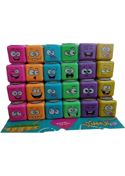 Elite 24'lü Rengarenk 3 Tarafı Emojili Figürlü Küp Çim Adamlar Okul ve Okul Öncesi Hediyelik Çim Adam 1 Adet