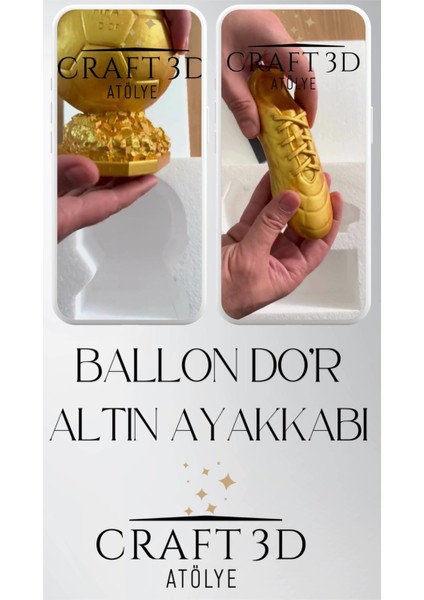 Elite Altın Ayakkabı(17 cm ) ve Ballon D'or (15 cm )-Hediye Paketi ile Beraber Beton Büst/figür/biblo 1 Adet