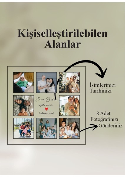 Elite Kişiye Özel Tasarımlı, Babalar Günü Hediyesi, Doğum Günü Hediyesi, 8 Fotoğraflı Canım Babam Yazılı 1 Adet fiyatları