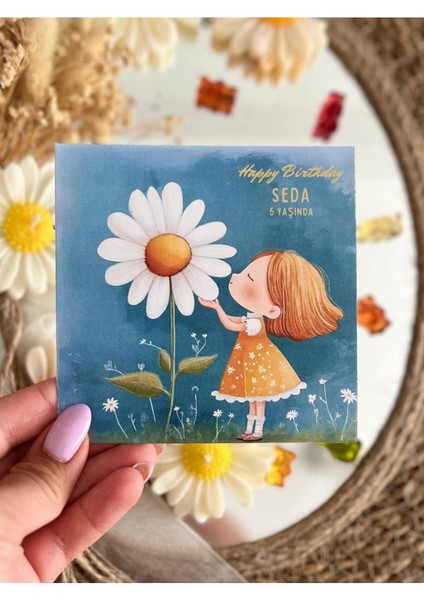 Elite 10 Adet Özel Tasarlanmış Kart ve Papatya Mum. Bebek Doğum, Babyshower, Doğum Günü, Hediyelik 1 Adet