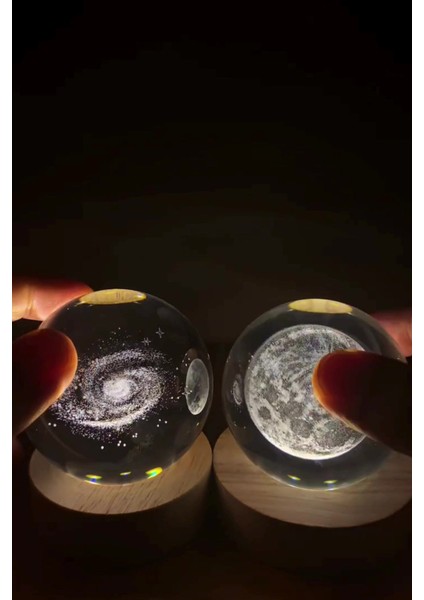 Elite Dekoratif Dolunay Nebula Cam Küre Gece Lambası - USB Girişli, LED Işıklı Küre Lamba Hediye Seti 1 Adet