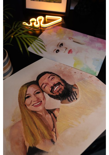Elite Kişiye Özel Fotoğraftan Sulu Boya Resim, Sevgiliye & Arkadaşa Özel Hediye 35X50 1 Adet