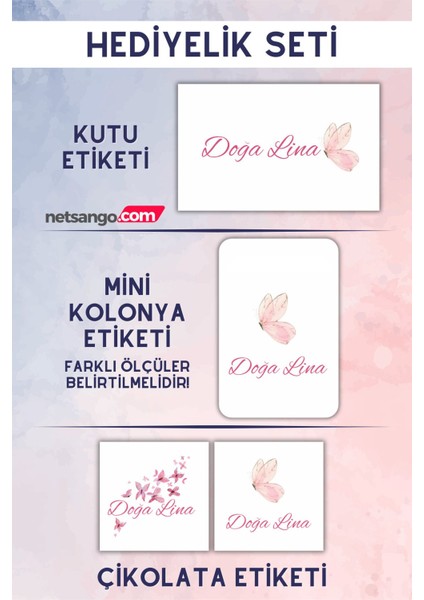 Elite Kelebek Desenli Hediyelik Seti / Çikolata Etiketi - Kolonya Etiketi - Kutu Etiketi 1 Adet