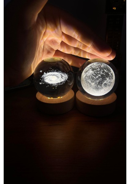 Elite Dekoratif Dolunay Nebula Cam Küre Gece Lambası - USB Girişli, LED Işıklı Küre Lamba Hediye Seti 1 Adet