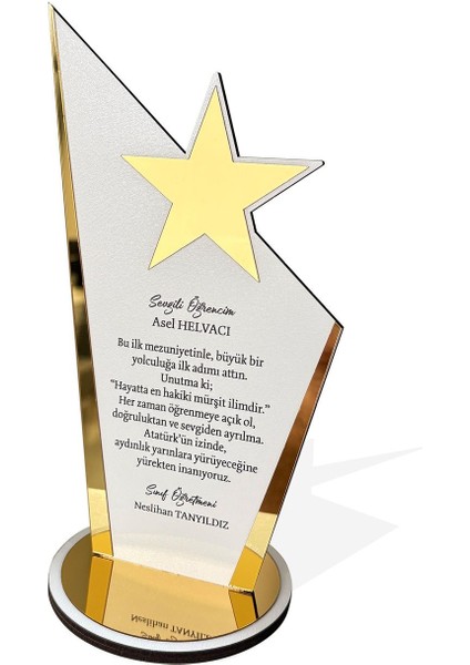 Elite Kişiye Özel Plaket - Ahşap Plaket - Mezuniyet Hatırası - Okul Plaketi - 23CM x 12CM- BEYAZ 1 Adet