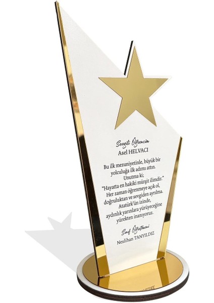 Elite Kişiye Özel Plaket - Ahşap Plaket - Mezuniyet Hatırası - Okul Plaketi - 23CM x 12CM- BEYAZ 1 Adet
