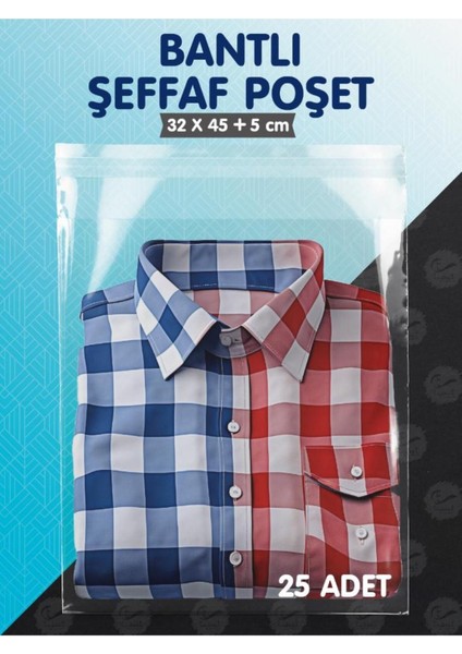 Elite Bantlı Şeffaf Poşet (32X45+5 Cm) 25 Adet Parlak Jelatin Paket Gömlek T-Shirt Poşeti Hediye Poşeti 1 Adet