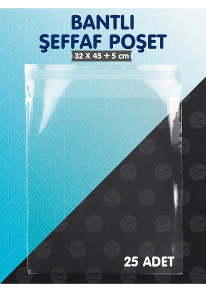 Elite Bantlı Şeffaf Poşet (32X45+5 Cm) 25 Adet Parlak Jelatin Paket Gömlek T-Shirt Poşeti Hediye Poşeti 1 Adet
