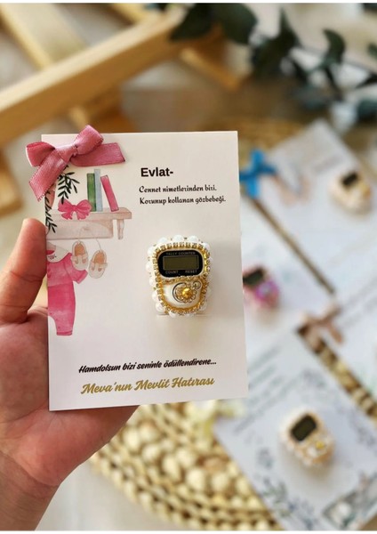 15 Adet Zikirmatik Süslemeli Kart Doğum, Doğum Günü, Sünnet, Mevlüt Hediyeliği 1 Adet