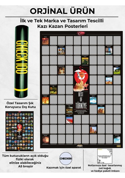 Best Of Türkiye Kazı Kazan Posteri, Kazınabilir Türkiye'de Gezilecek 100 Yer 1 Adet modelleri