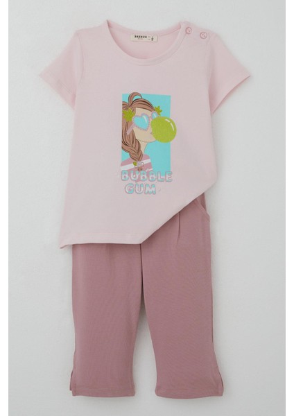 Kız Çocuk Taytlı Takım Sakız Kraliçesi Kız Baskılı 1.5-5 Yaş, Pembe