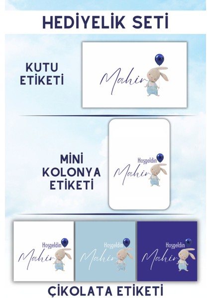 Elite Erkek Bebek Tavşan Desen Hediyelik Etiket Seti - Sticker - Çikolata Kolonya Kutu Etiketi 1 Adet