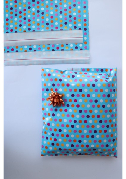 Elite Kendinden Yapışkanlı- Bantlı Hediye Paketi/poşeti, Mavi-Renkli Puantiye 5 Adet (30X45CM ) 1 Adet