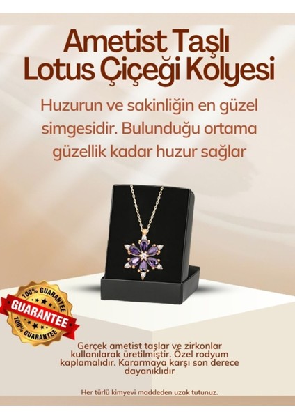 Sevgiliye Hediye | Kırmızı Gül Buketi & Ametist Taşlı Lotus Çiçekli Kolye | Doğum Günü Hediyesi 1 Adet