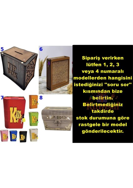 Klitli Ahşap Tip Box Bahşiş Kutusu ve Kumbara Sandık Tipi Tipbox Hediyelik Tipbox Kumbara Seç 1 Adet modelleri