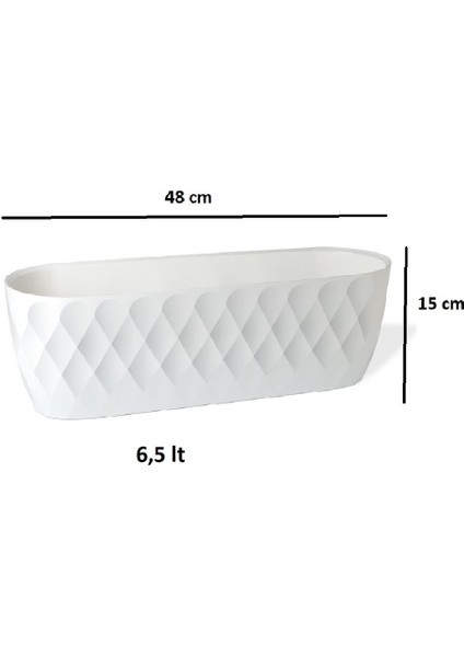 Elite 6,5 Lt Yakamoz Balkon Saksısı Hazneli Baklava Desenli Plastik Saksı 2 No 48 cm 1 Adet