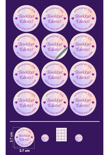 Siparişiniz Için Teşekkür Ederiz Sticker Kuşe (3,7x3,7cm) Güle Güle Kullanın 108 Adet 1 Adet
