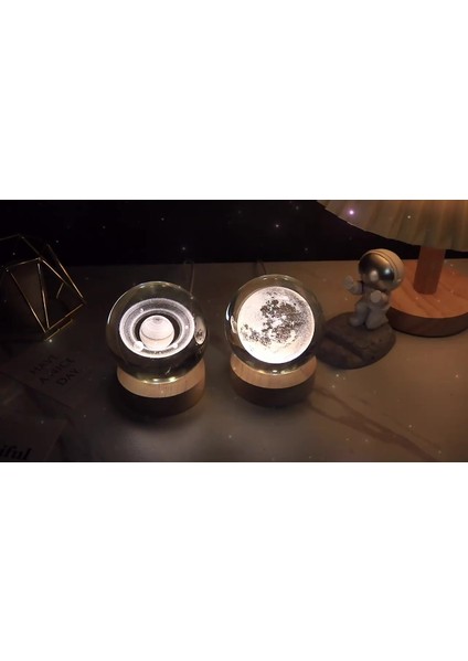 Elite 3D Kristal Top Gezegenler Model Ahşap Standlı USB Kablolu 1 Adet