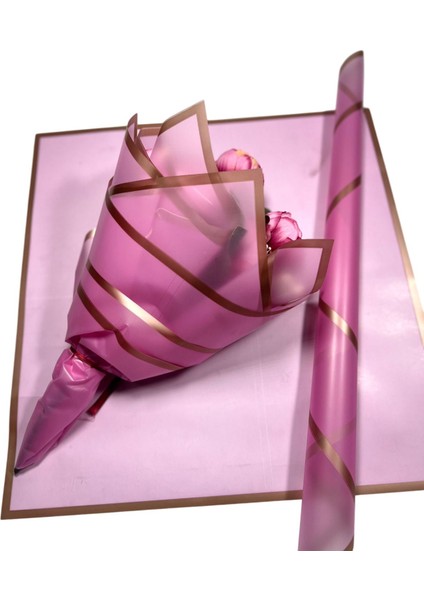 Çiçek Buket Kağıdı Rose Pembe Kenar Çerçeveli Pembe Zemin Lüks Mat Opp 55X55CM-20 Sayfa 1 Adet