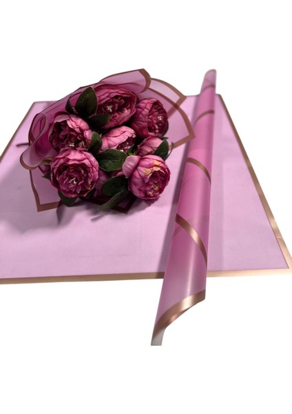 Çiçek Buket Kağıdı Rose Pembe Kenar Çerçeveli Pembe Zemin Lüks Mat Opp 55X55CM-20 Sayfa 1 Adet modelleri