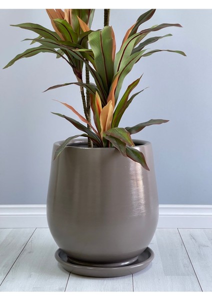 Elite 10LITRE Armut Saksı Tabaklı 23CMX23CM Vizon Renk 1 Adet