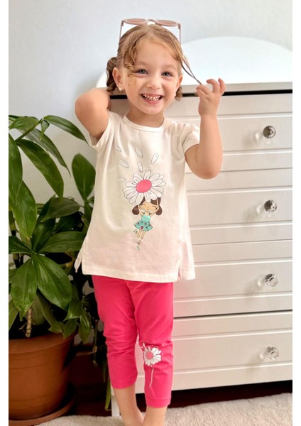 Kız Çocuk Kapri Taytlı Takım Papatya Perisi 2-6 Yaş, Ekru